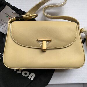 Soft Yellow Leather Shoulder Bag w/ Gold Hardware